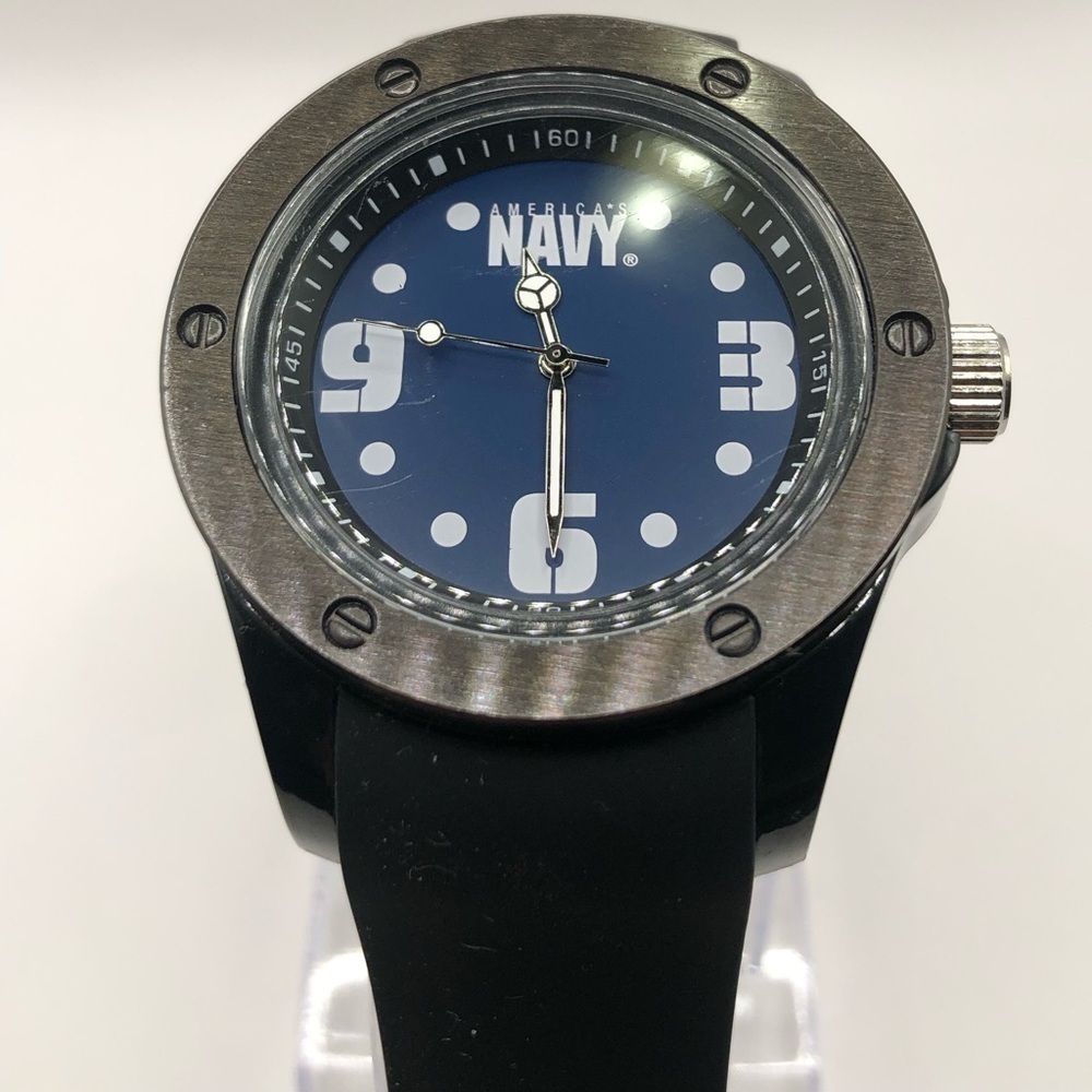 America’s Navy Men's Watch Black Band Navy Blue Face New Battery Clean - Picture 2 of 9